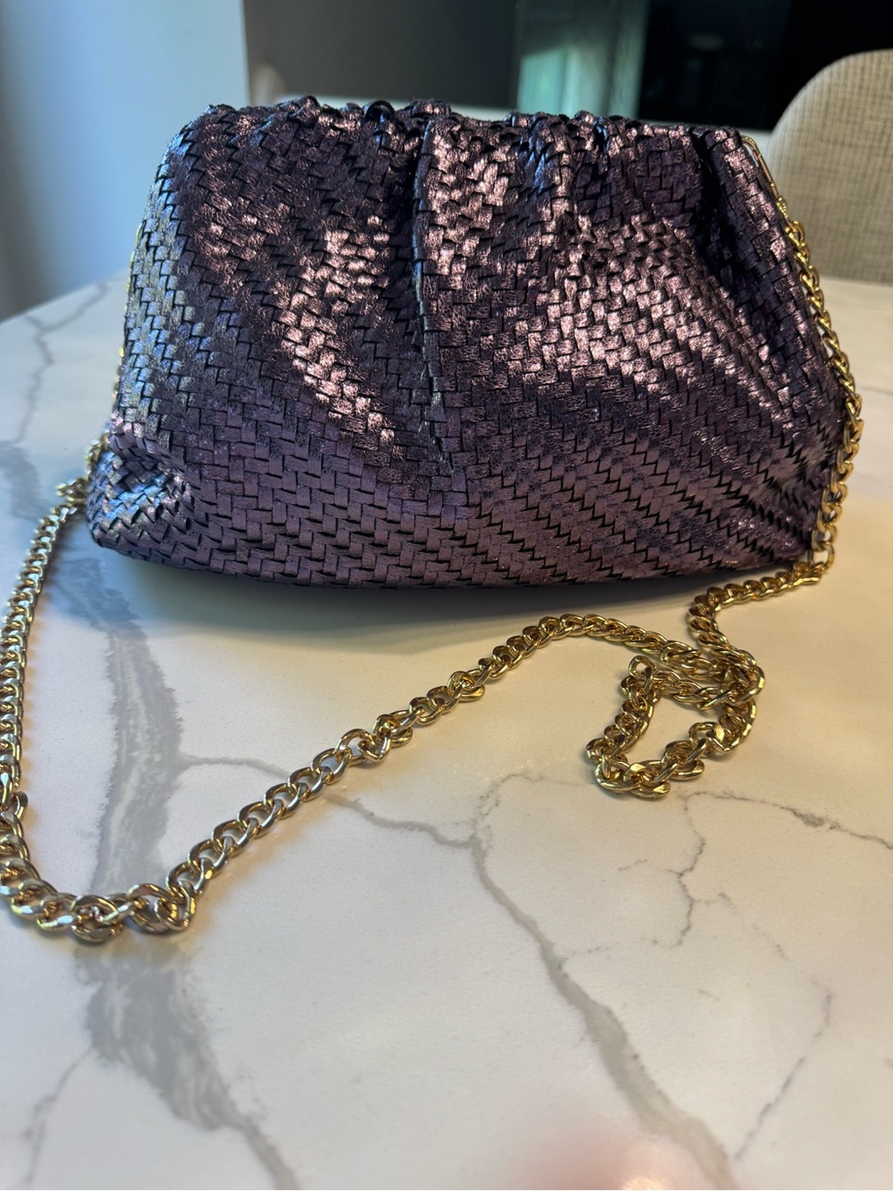 Anthropologie Metallic Lavender Woven Chain Clutch